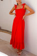 Mixiedress Wide Straps Bow Shoulder Smocked Ruffle Maxi Dress