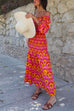 Mixiedress Smocked Off Shoulder Printed Swing Maxi Holiday Dress