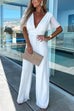 Mixiedress Deep V Neck Ruffle Sleeve High Waist Wide Leg Jumpsuit