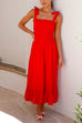 Mixiedress Wide Straps Bow Shoulder Smocked Ruffle Maxi Dress