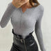 Mixiedress Buttons V Neck Kong Sleeves Bottoming Knit Top