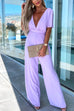 Mixiedress Deep V Neck Ruffle Sleeve High Waist Wide Leg Jumpsuit