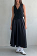 Mixiedress Chic High Waist A-line Swing Maxi Satin Skirt