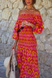 Mixiedress Smocked Off Shoulder Printed Swing Maxi Holiday Dress