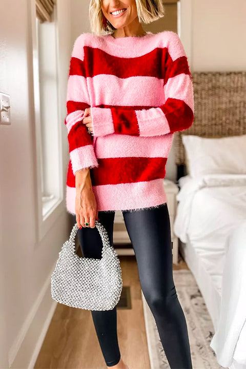Mixiedress Round Neck Striped Cute Pullover Sweater