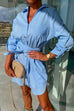 Mixiedress Rolled Up Long Sleeve Knot Waist Mini Shirt Dress