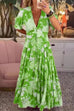 Mixiedress V Neck Button Up Floral Print Flowy Maxi Dress