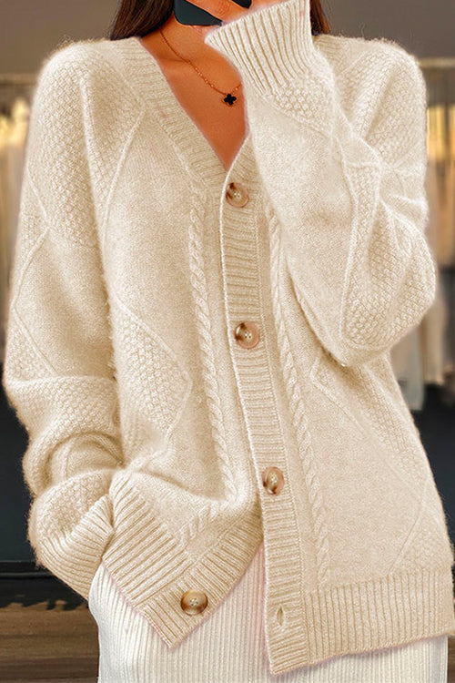Mixiedress V Neck Botton Down Solid Sweater Outwear