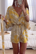 Mixiedress V Neck Leaf Print Wrapped Batwing Romper