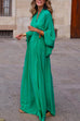 Mixiedress V Neck Flare Sleeves High Waist Printed Maxi Swing Dress