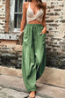 Mixiedress Elastic Waist Pockets Tapered Wide Leg Pants