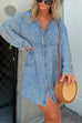 Mixiedress V Neck Button Down Pocketed Denim Mini Shirt Dress