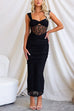 Mixiedress Ruched Mesh Insert Bodycon Maxi Cami Dress