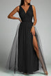 Mixiedress Sleeveless V Neck High Waist Slit Maxi Glitter Party Dress