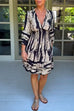 Mixiedress V Neck Ruffle Sleeves Smocked Waist Printed A-line Dress