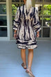 Mixiedress V Neck Ruffle Sleeves Smocked Waist Printed A-line Dress
