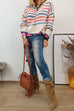 Drop Shoulder Color Block Stripes Knitting Sweater