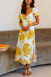 Mixiedress Tie Knot Front Short Sleeves Side Split Printed Midi Dress