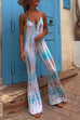 Mixiedress Lace-up V Neck Flare Bottoms Tie Dye Skinny Cami Jumpsuit