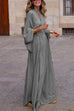 Mixiedress V Neck Flare Sleeves High Waist Printed Maxi Swing Dress
