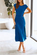 Mixiedress Short Sleeve Twist Backless Slit Satin Dress