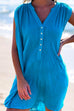 Mixiedress Buttons V Neck Sleeveless Ruched Beach Dress
