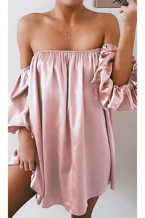Mixiedress Off Shoulder Puff Sleeve Solid Mini Dress