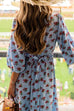 Mockneck Balloon Sleeves Waisted Floral Midi Vacation Dress