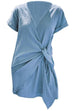 Mixiedress Solid Cross V Neck Tie Wrap Dress