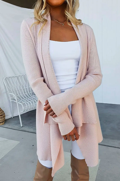 Draped Open Front Solid Fall Knitting Cardigan