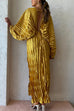 V Neck Batwing Sleeves Side Split Pleated Maxi Dress