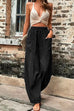 Mixiedress Elastic Waist Pockets Tapered Wide Leg Pants