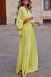 Mixiedress V Neck Flare Sleeves High Waist Printed Maxi Swing Dress
