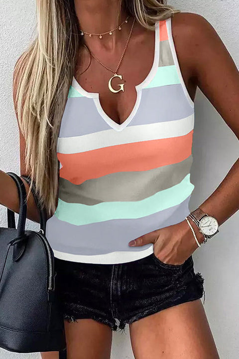 Mixiedress V Neck Color Block Striped Summer Tank Top
