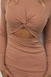 Twist Front Cut Out Slit Bodycon Midi Dress