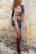 Mixiedress Mockneck Long Sleeve Slit Printed Bodycon Dress