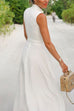 Notch Lapel V Neck Bow Knot Waist Flowy Maxi Dress