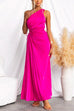 Mixiedress One Shoulder Drawstring Cut Out Pleated Swing Maxi Dress