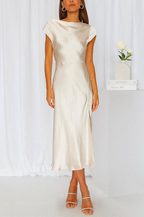 Mixiedress Back Twist Cut Out Side Split Satin Midi Dress
