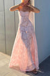 Mixiedress Spaghetti Strap Back Lace-up Applique Flower Lace Maxi Dress