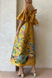 Mixiedress Cold Shoulder Ruffle Sleeves Bow Knot Back Floral Maxi Dress