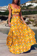 Mixiedress Square Collar Ruffle Crop Top Maxi Swing Skirt Printed Set