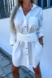 Mixiedress Rolled Up Long Sleeve Knot Waist Mini Shirt Dress