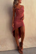 Mixiedress Halter Cowl Neck Backless High Low Hem Dress