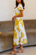 Mixiedress Tie Knot Front Short Sleeves Side Split Printed Midi Dress
