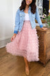 Fairy Elastic Waist Ruffle Layered Mesh Tulle Midi Skirt