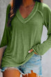 Mixiedress Solid V Neck Long Sleeve Plain Shirt