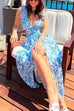 Mixiedress Deep V Neck Slit Ruffle Trim Floral Maxi Vacation Dress