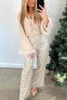 Elastic Waist Wide Leg Silver Sequin Pants