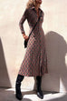 Long Sleeves Waisted Button Up Printed Midi Shirt Dress